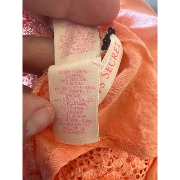 Victoria’s Secret Silk Blend Lingerie Slip Dress Peach Lace Trim Y2K Women’s M - Picture 9 of 9